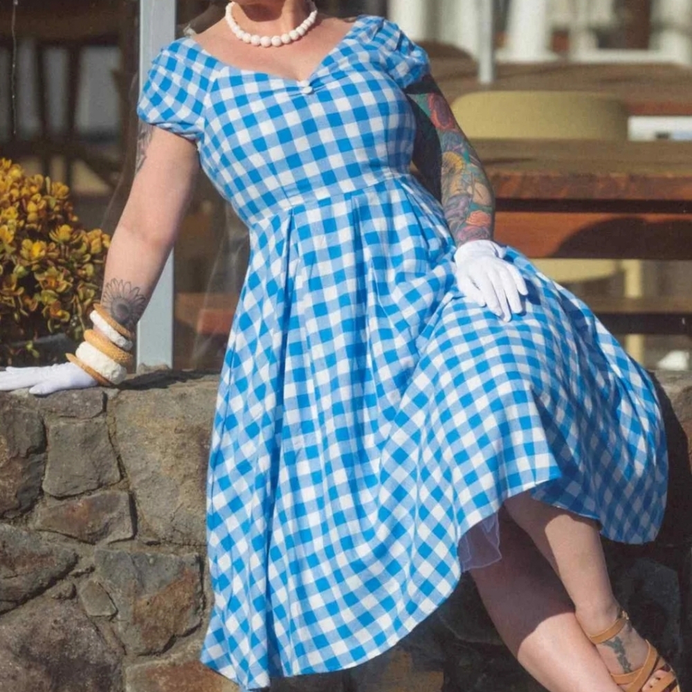 Lily Off Shoulder Blue Gingham Dress